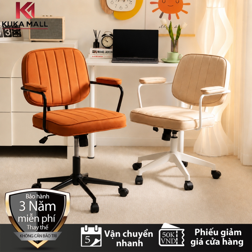 Ghế Văn Phòng Đệm Dày Êm Ái, Ngả Lưng 120°, Xoay 360°, Nâng Hạ, 4 Màu