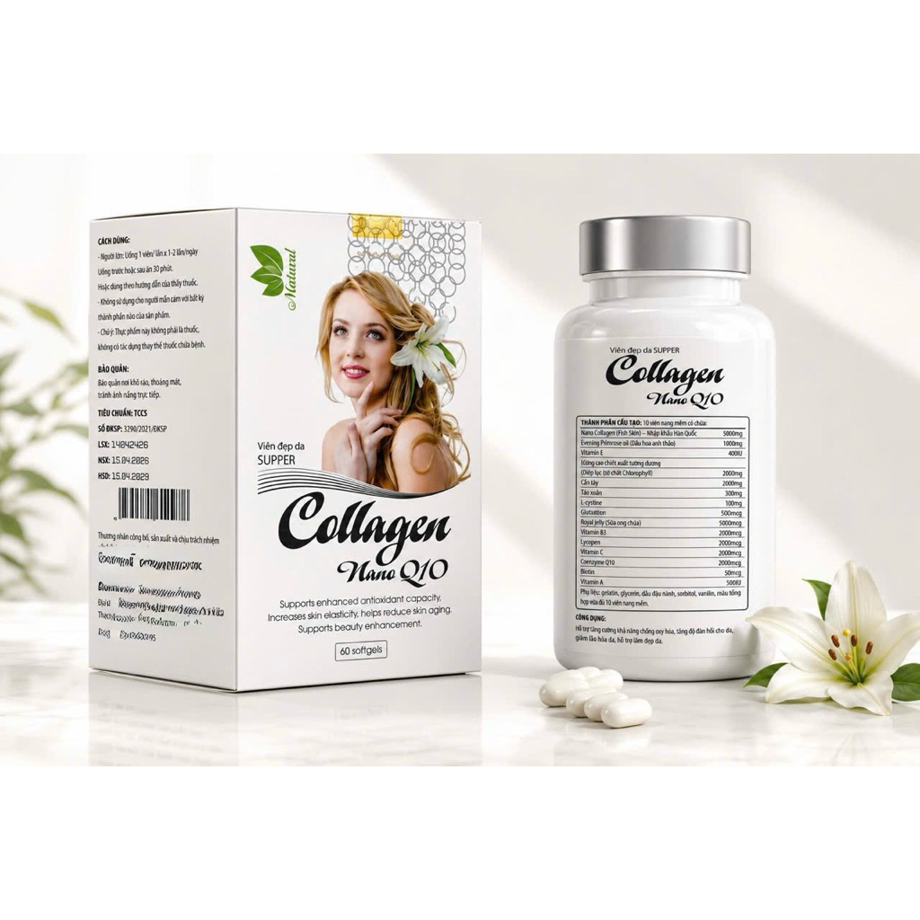 MẪU MỚI VỀ Hộp 60 Viên đẹp da Supper COLLAGEN NANO Q10 - Nano Collagen 500mg nhập khẩu hàn quốc + ho