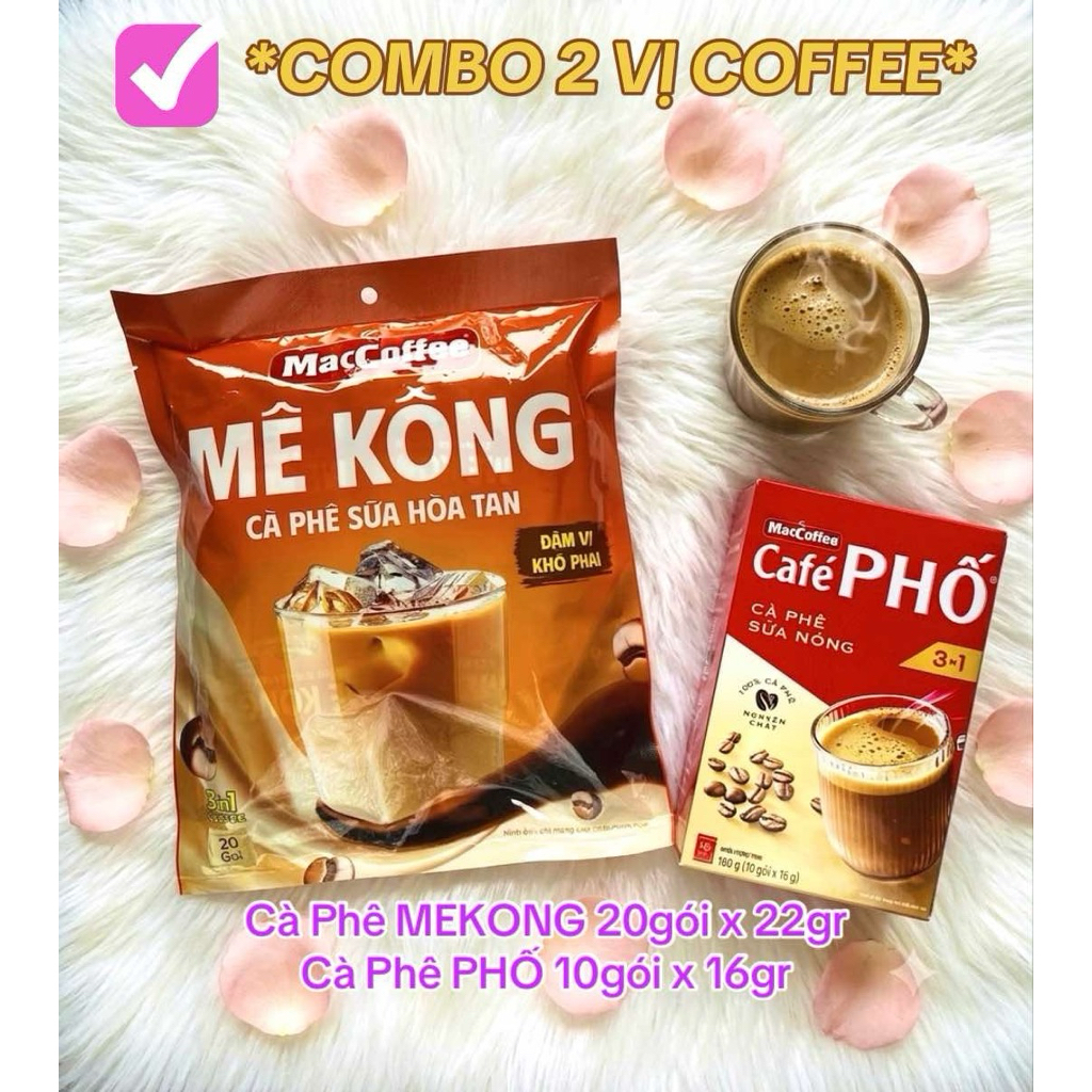 *ĐẶC BIỆT* COMBO 2 VỊ COFFEE (1 Túi cà phê sữa hoà tan 3in1 MEKONG 20góix22gr và 1 Hộp cà phê Phố sữ