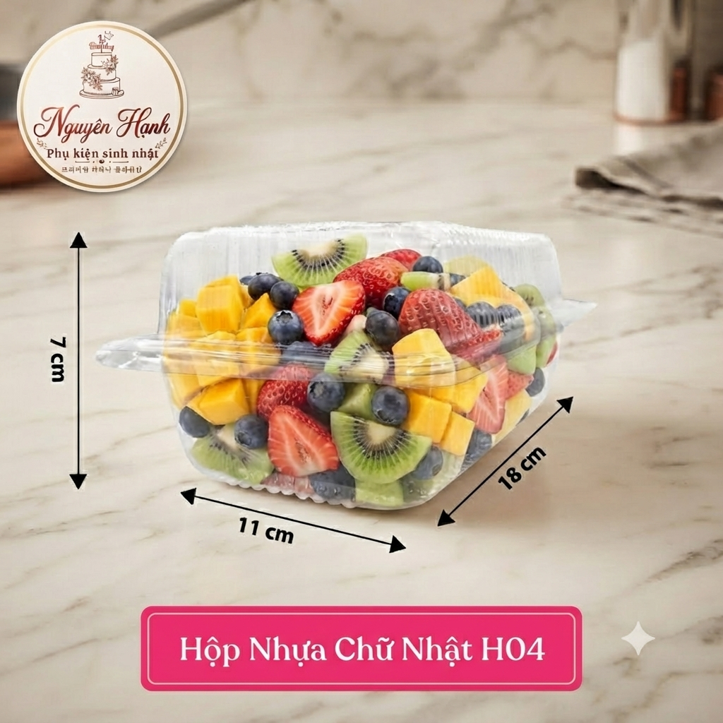 100 Hộp Nhựa Chữ Nhật H04 (PET) Hộp Nhựa thực phẩm H04 - Phụ kiện sinh nhật