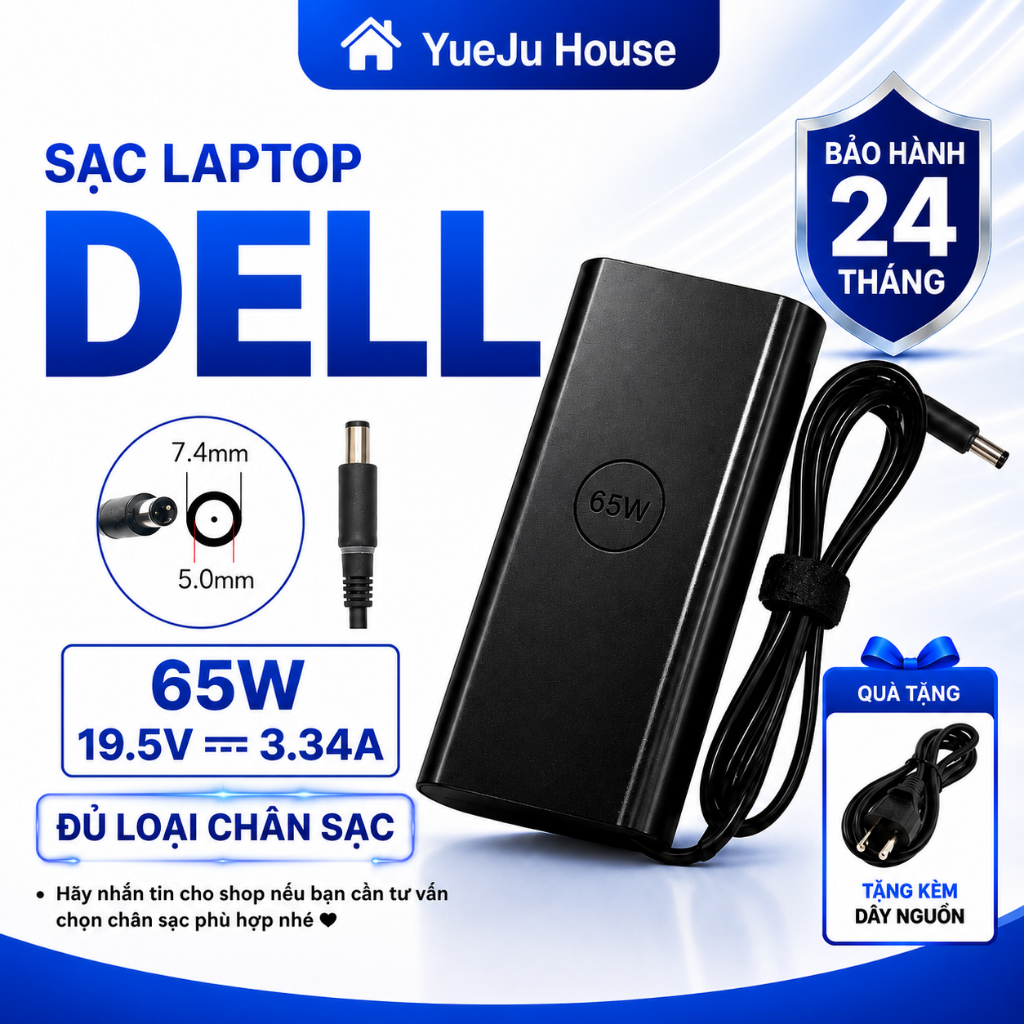 Sạc Laptop Dell chân kim to chân kim nhỏ type c sạc thường công suất 65w 90w…