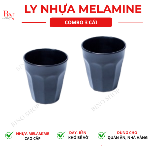 Ly Nhựa Melamine Đen Bóng Combo 3 Cái -250ml