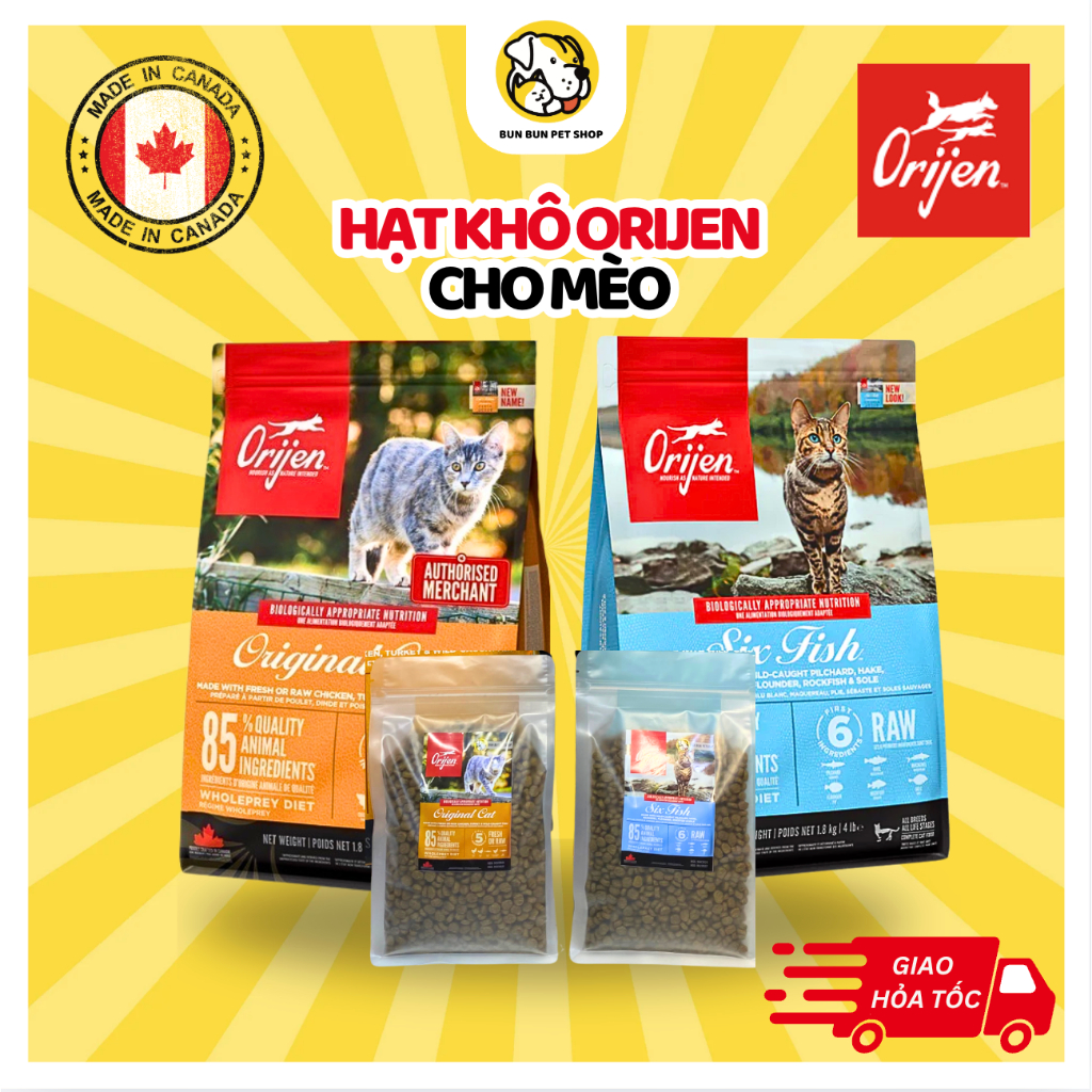 [500g-1kg] Hạt khô cao cấp cho mèo Orijen Original Adult/Kitten/Six Fish/Fit & Trim/Cat & Kitten từ 