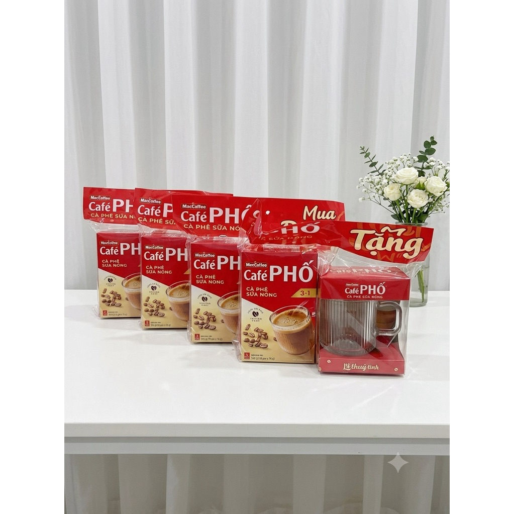 MUA 4 TẶNG 4 - COMBO 4 SET CF PHỐ SỮA NÓNG TẶNG 4 LY THUỶ TINH (Hộp 10 gói x 16gr)