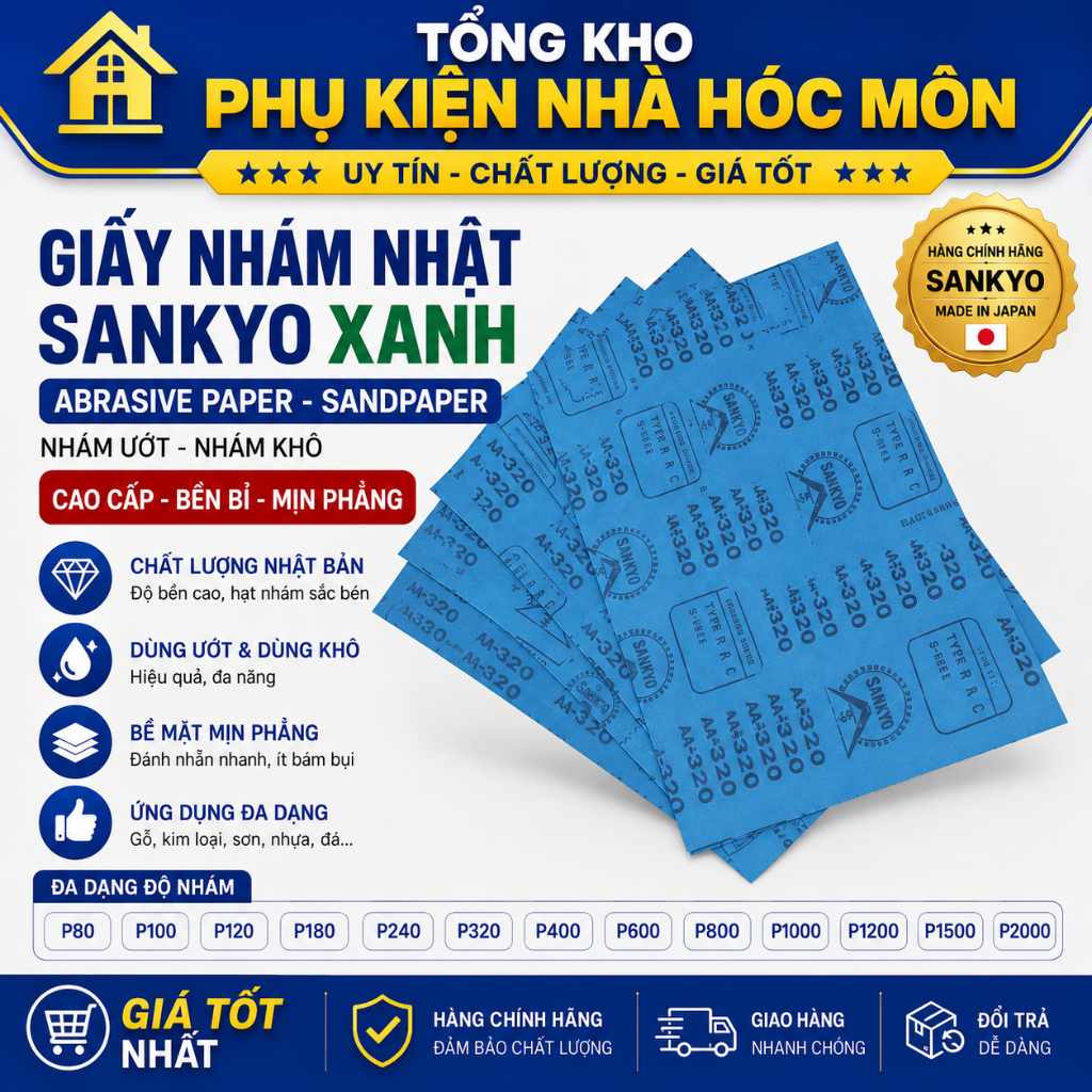 Giấy Nhám Nhật Sankyo Xanh – ABRASIVE PAPER – Sandpaper Cao Cấp