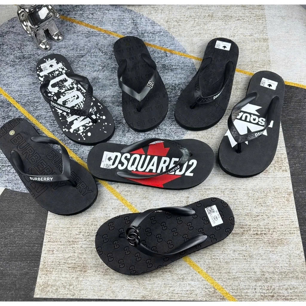 Dép tông nam nữ DG cao su ép xốp 2 lớp nổi hoạ tiết vân chữ monogram hoa văn quai tag logo kim loại