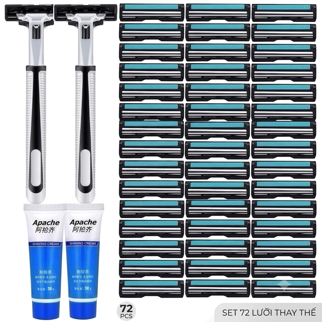Combo Dao Cạo Râu 72 Lưỡi + 2 cán Dao Tặng 2 Lọ Gel Làm Mềm Râu và Hộ