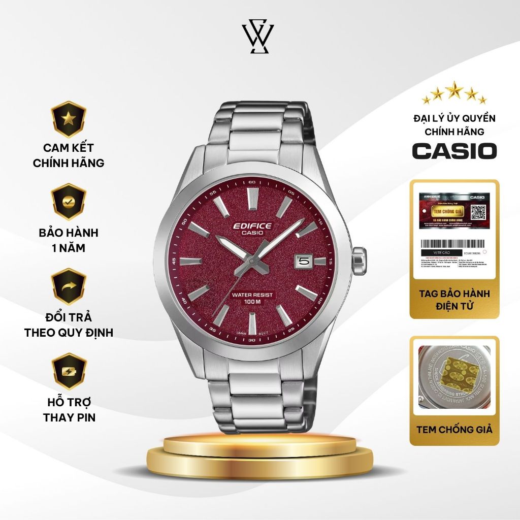 Đồng hồ Casio Edifice EFV-160D-4AVDF Máy Pin/Quartz 40mm Kính khoáng Dây Vỏ Thép Không Gỉ Chính hãng