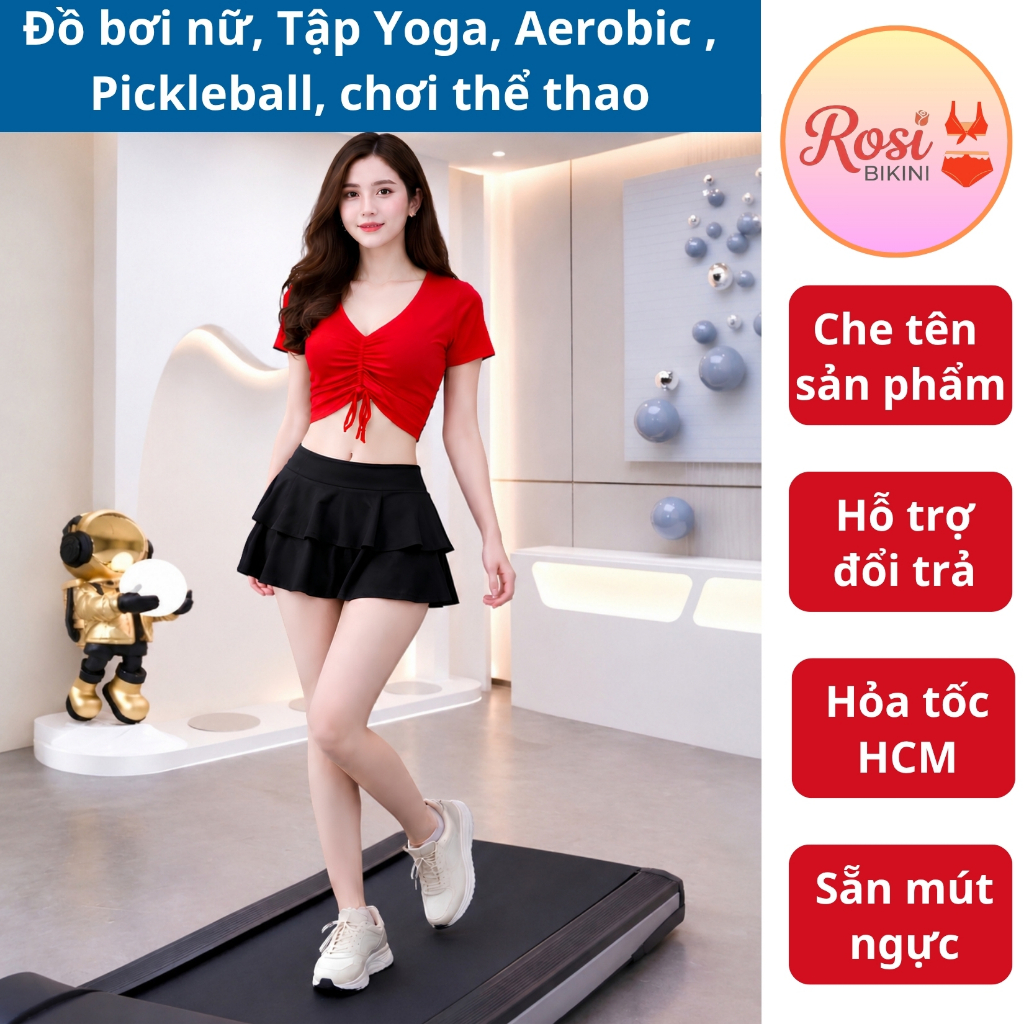 Bikini 2 mảnh đồ bơi đi biển, Yoga, Aerobic,Gym áo tắm dây rút ngực váy xoè 2 tầng nhiều màu | BigBuy360 - bigbuy360.vn