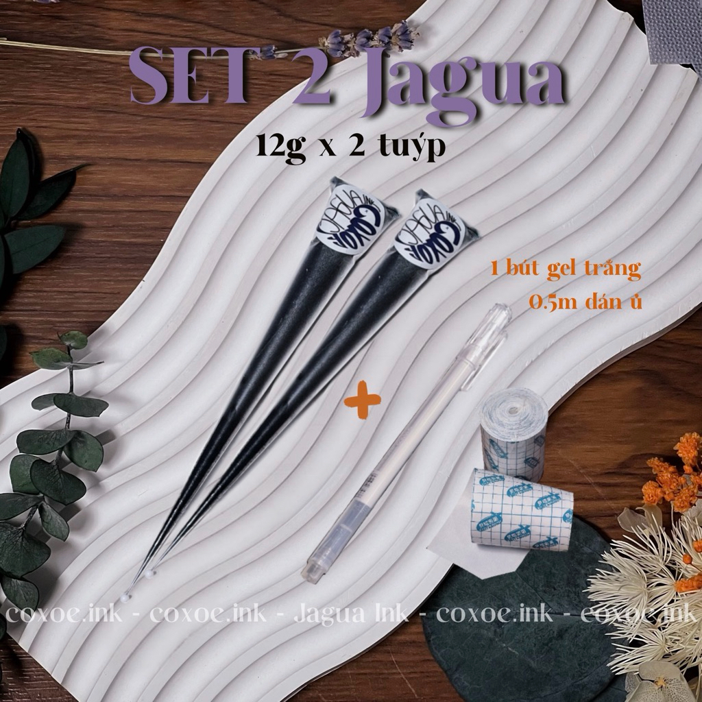 SET 2 Tuýp Jagua 12g Tặng 1 Bút Gel Trắng và 0.5m Giấy Dán Ủ | Mực Jagua Màu Xanh Navy, Vẽ Tạm Thời 