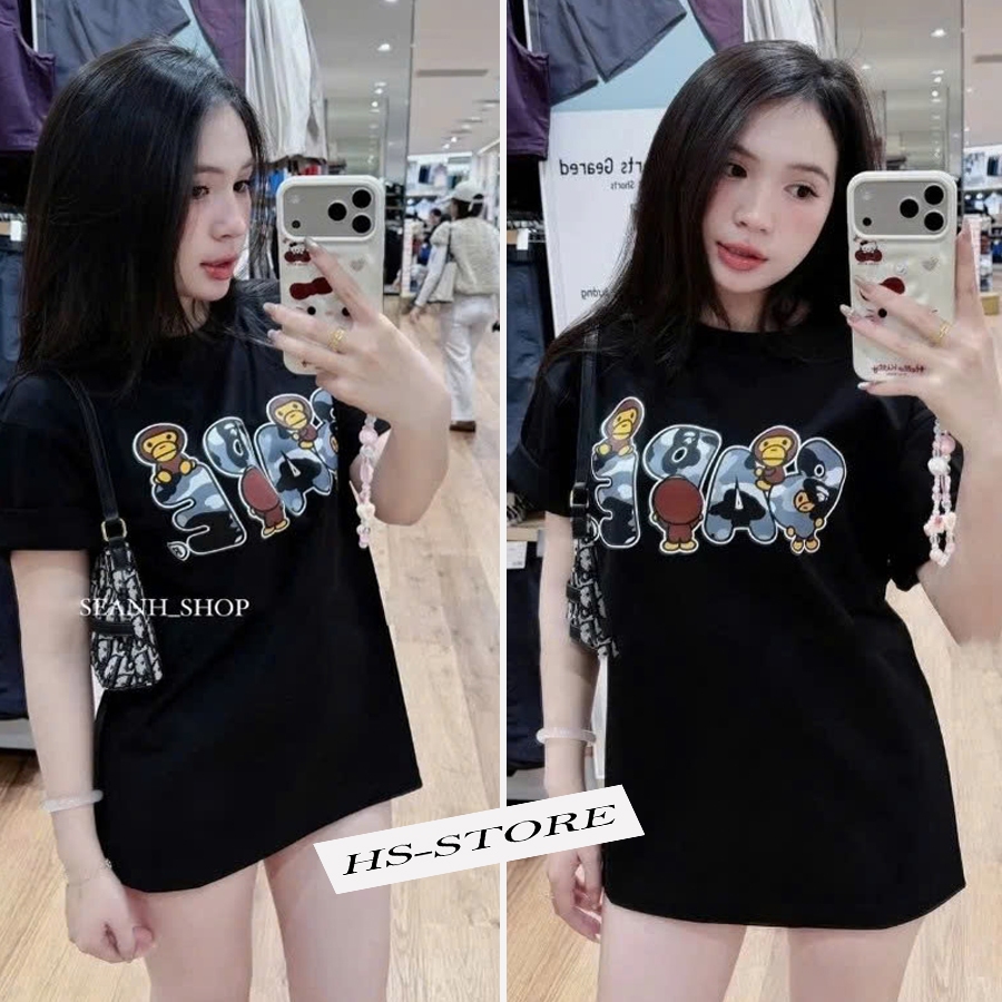 Áo thun BAPE  chất liệu cotton unisex nam nữ Hs_store from rộng tay lỡ