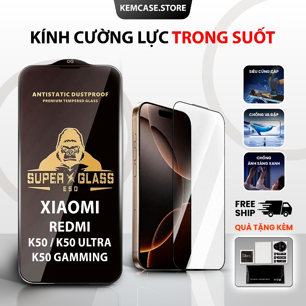 Kính cường lực REDMI K50/ K50 ULTRA, K50 GAMING trong suốt , toàn màn hình  | Miếng kính dán bảo vệ 