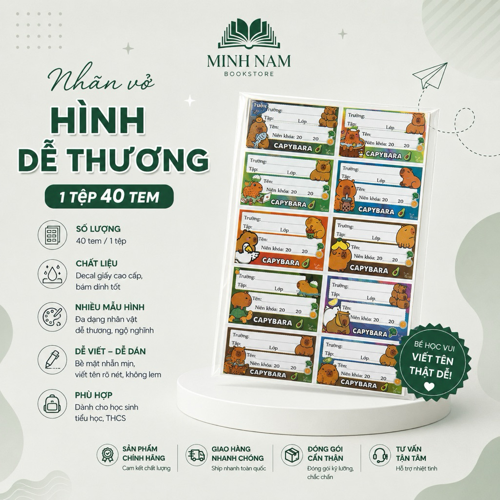 Nhãn Vở Học Sinh Cute – Combo Giấy Nhãn Dán Vở Nhiều Mẫu Dễ Thương (50 Nhãn)