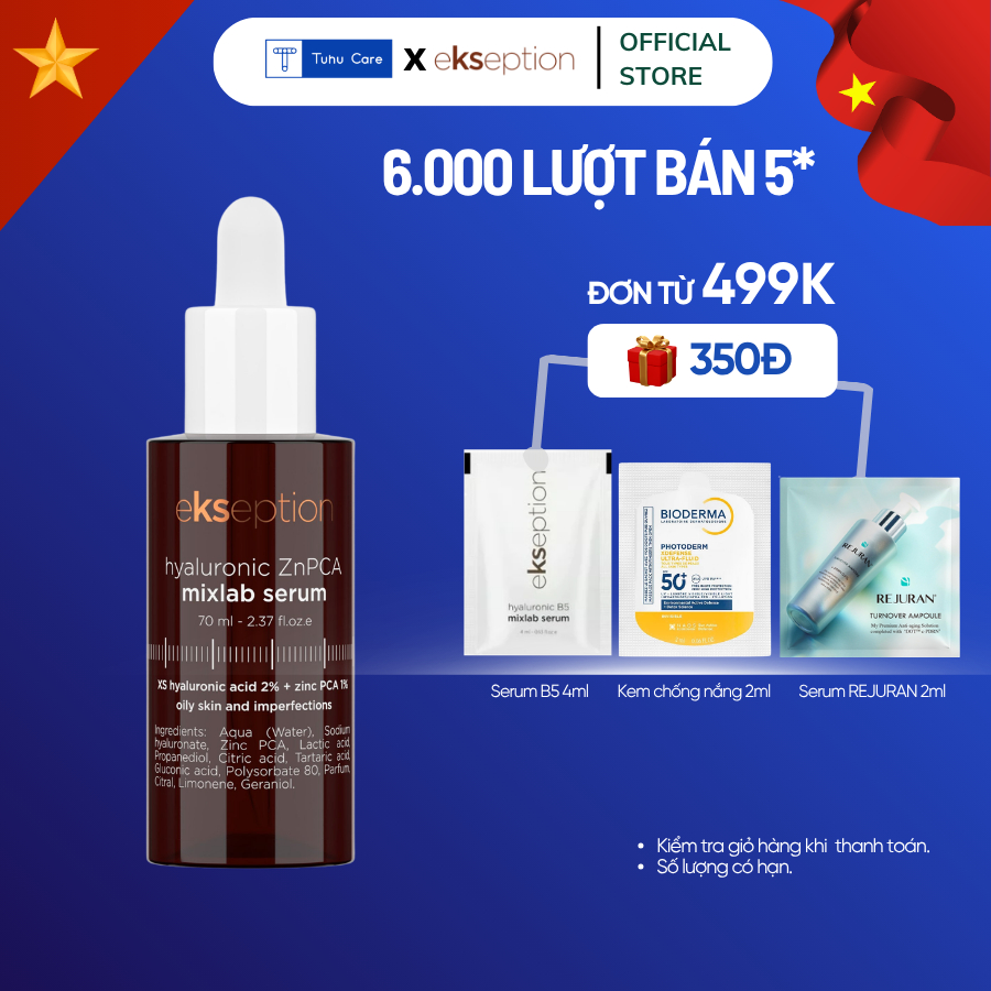 Serum giảm mụn kiềm dầu Ekseption Hyaluronic ZnPCA, HA + 1% ZnPCA 75ml