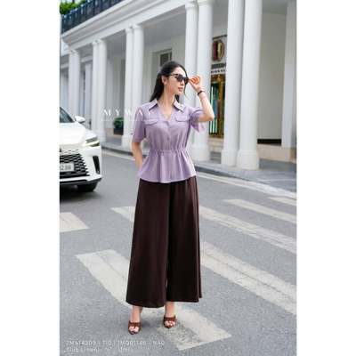 Áo Sơ Mi Nữ MY WAY Ngắn Tay Bo Eo Cao Cấp 2MA14309
