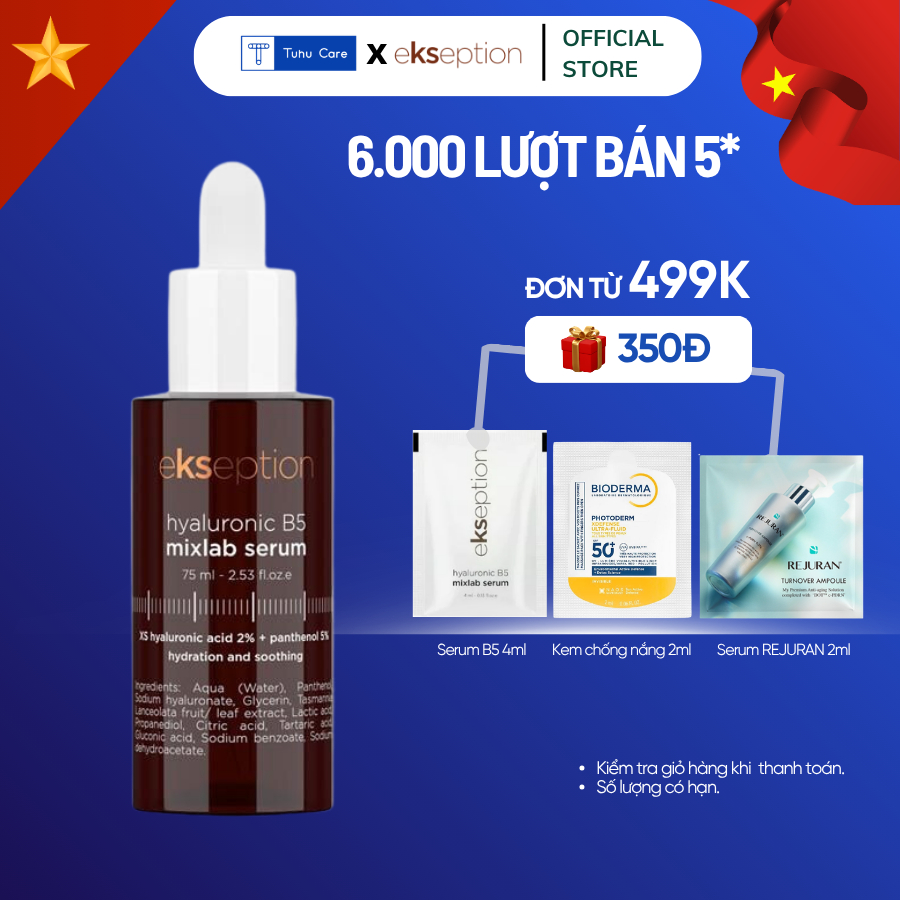 Serum B5 Ekseption Hyaluronic B5 75ml, HA + 5% B5 dưỡng ẩm phục hồi da