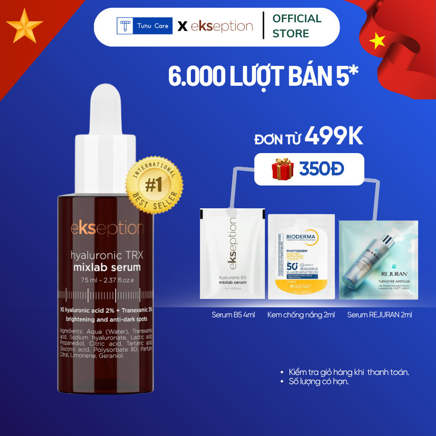 Serum Niacin Ekseption 75ml HA + 5% B3 sáng da, mờ thâm mụn Ekseption Hyaluronic Niacin 75ml