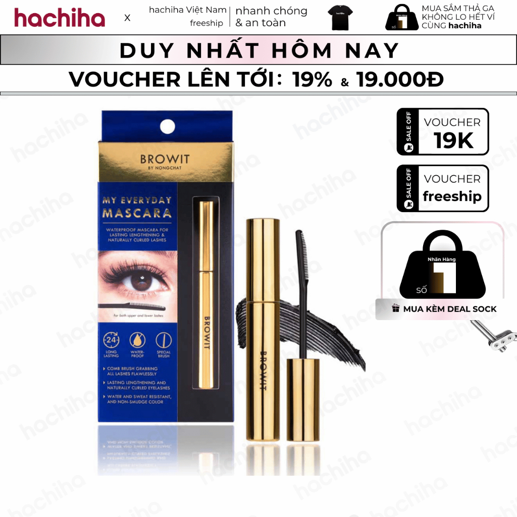Chuốt Mi Mascara Nongchat Browit Chính Hãng Thái, Chuốt Cong Mi Nongchat Siêu Tơi Làm Dày Và Dài Mi