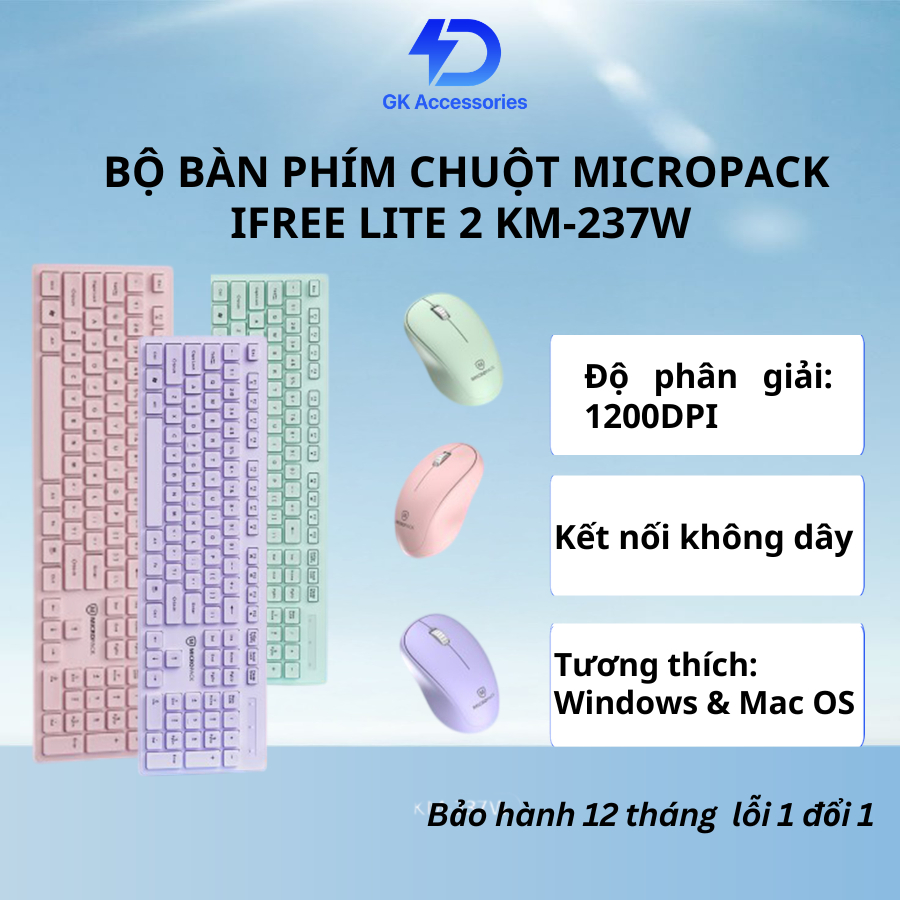 Bộ bàn phím chuột không dây MicroPack iFREE LITE 2 KM-237W - Hàng Chính Hãng