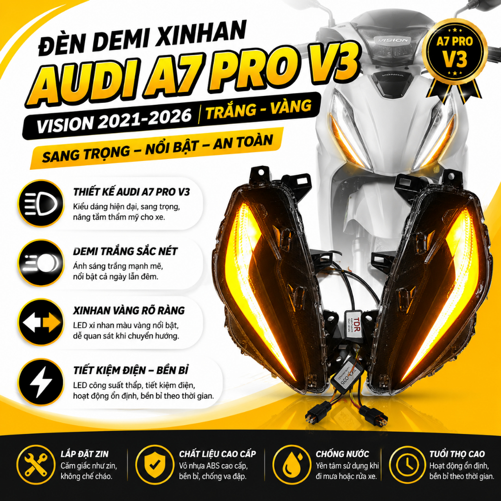 Đèn Demi Xi Nhan Audi LED A7 Pro V3 Vision 2021-2026 Trắng Vàng Gắn Zin BH 6 Tháng
