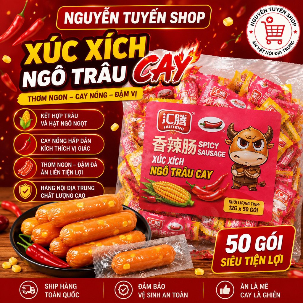 SỈ TÚI 50 CHIẾC XÚC XÍCH NGÔ.CAY