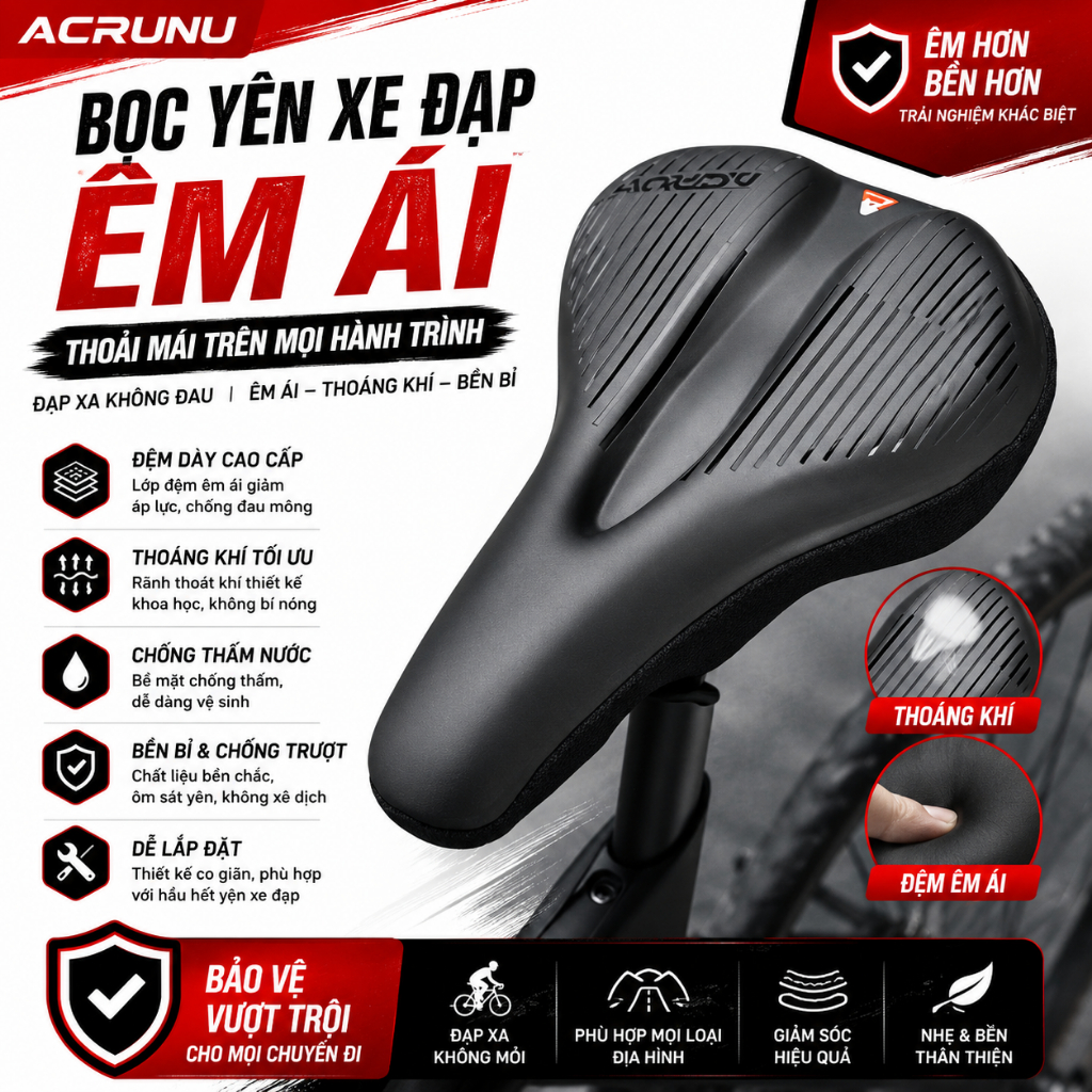 Bọc Yên Xe Đạp - Đệm Yên Xe Đạp ACRUNU Êm Ái, Chống Nước, Cực Bền | FXBIKE