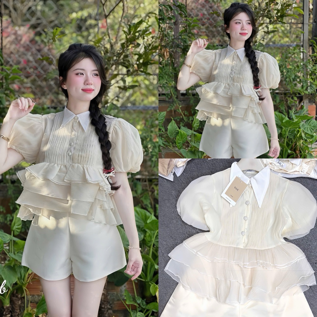 Set áo babaydoll tầng quần đùi mango