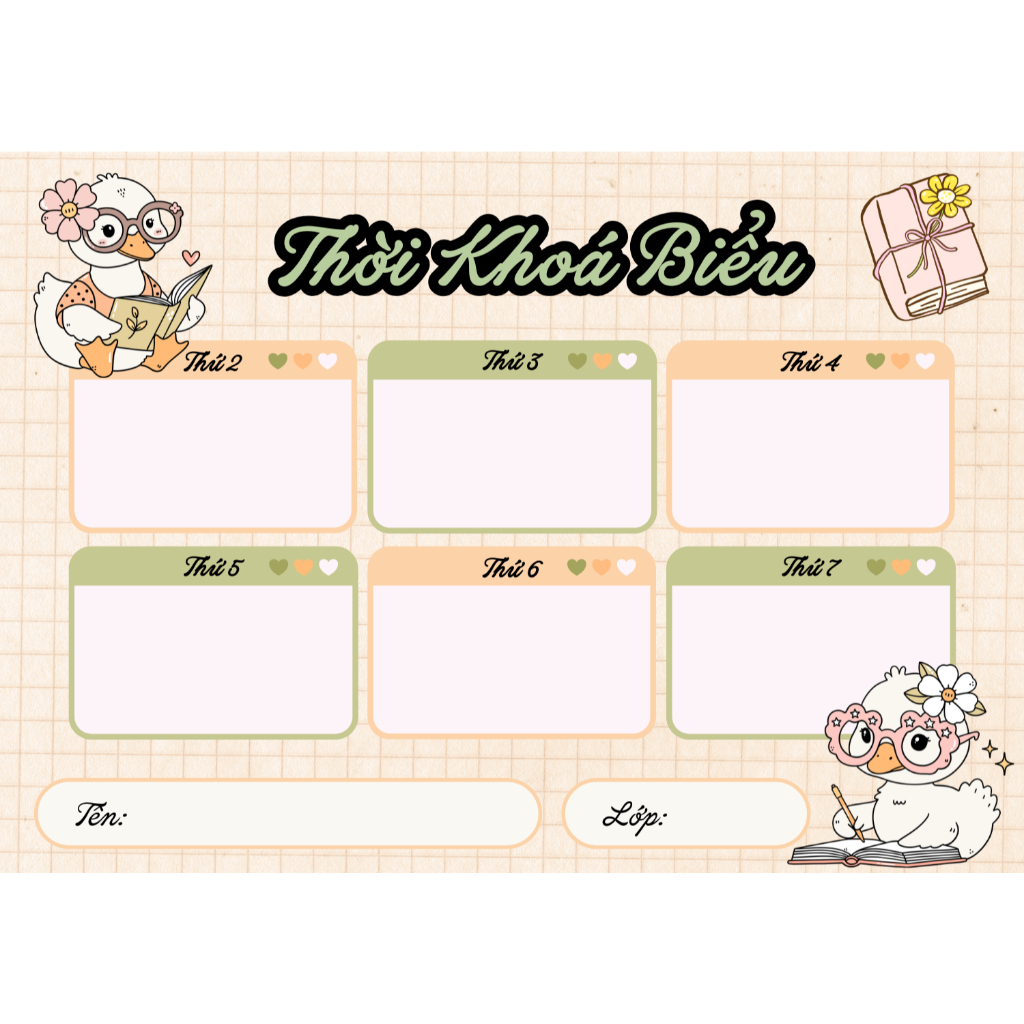 SET 5 DECAL Thời khoá biểu DUCK COZY A4 , A5