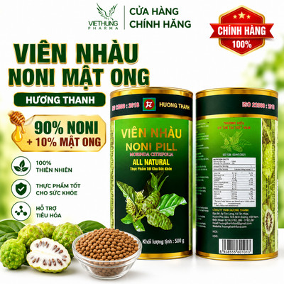 Viên Nhàu Noni Mật Ong Hương Thanh, Noni Pill 90% Từ Quà Nhàu Chín và 10% Mật Ong, Hộp 500g