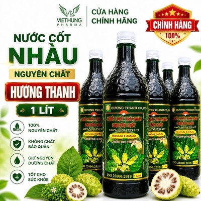 Chiết Xuất Trái Nhàu Nguyên Chất 1 Lít  Hương Thanh, Nước Cốt Nhàu Nguyên Chất 100% Từ Trái Nhàu Noni, Chai 1L