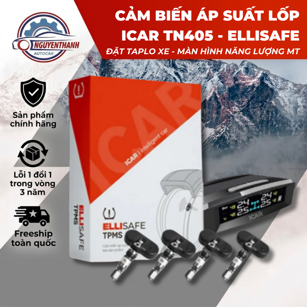 Cảm biến áp suất lốp iCar TN405 (Ellisafe) màn hình năng lượng mặt trời đặt taplo - LuxuryCars