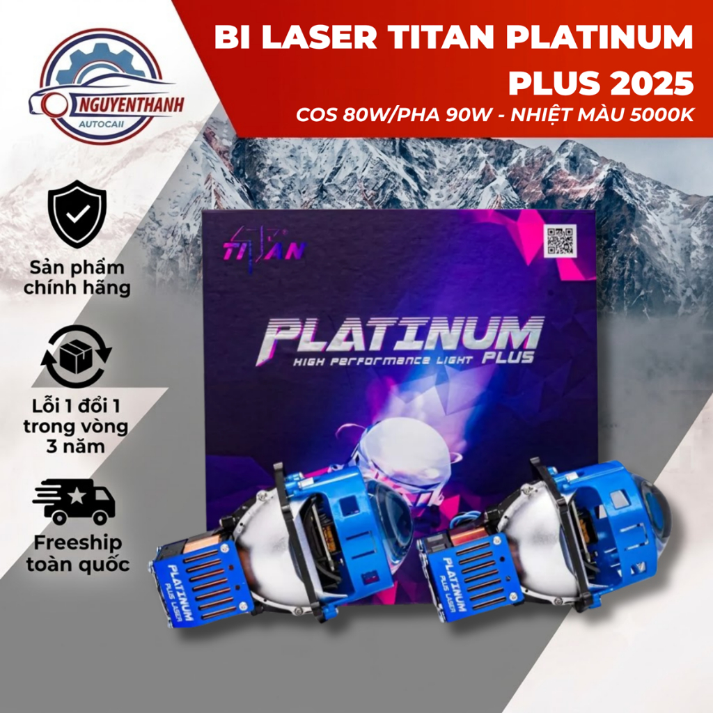 Bi Laser Titan Platinum Plus 2025 (Cos 80W/Pha 90W) tích hợp Laser Cos Pha, nhiệt màu 5000K