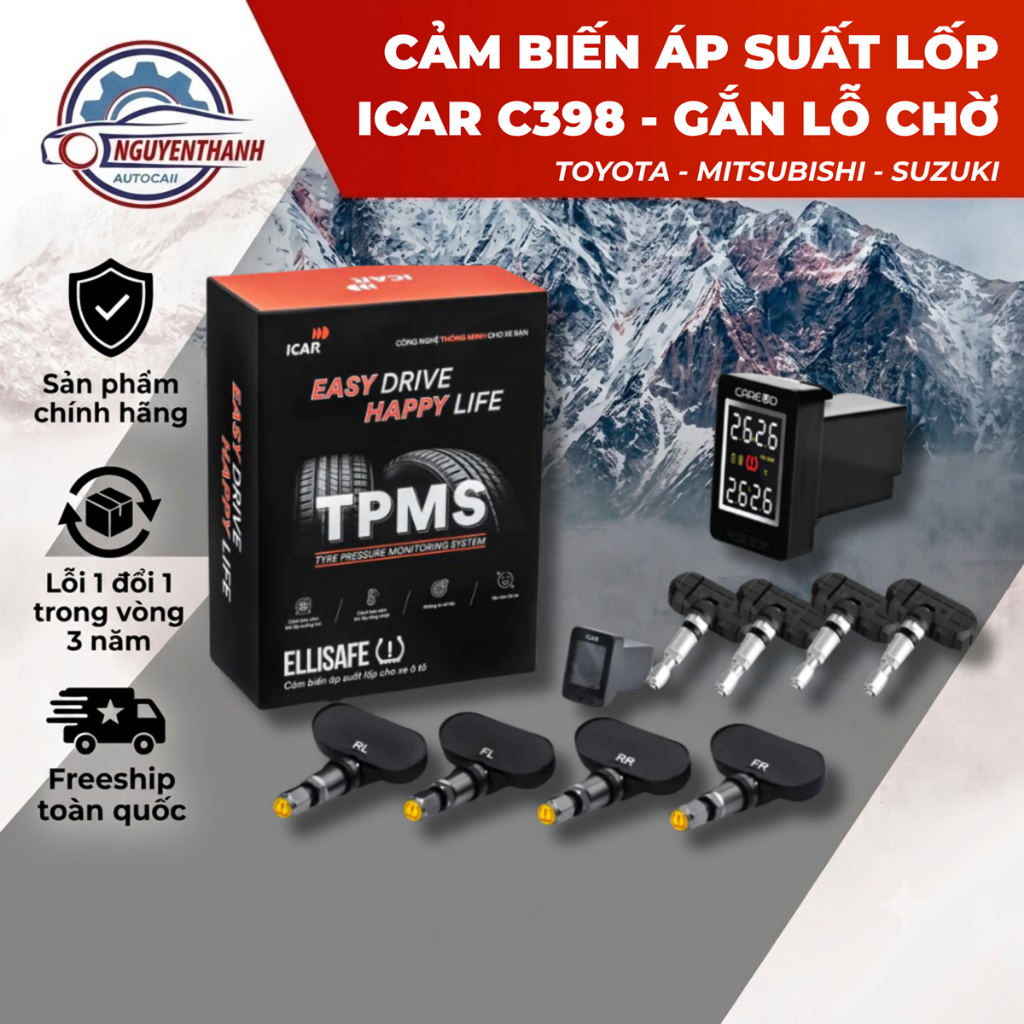Cảm biến áp suất lốp iCar C398 gắn lỗ chờ Toyota Mitsubishi Suzuki - LuxuryCars
