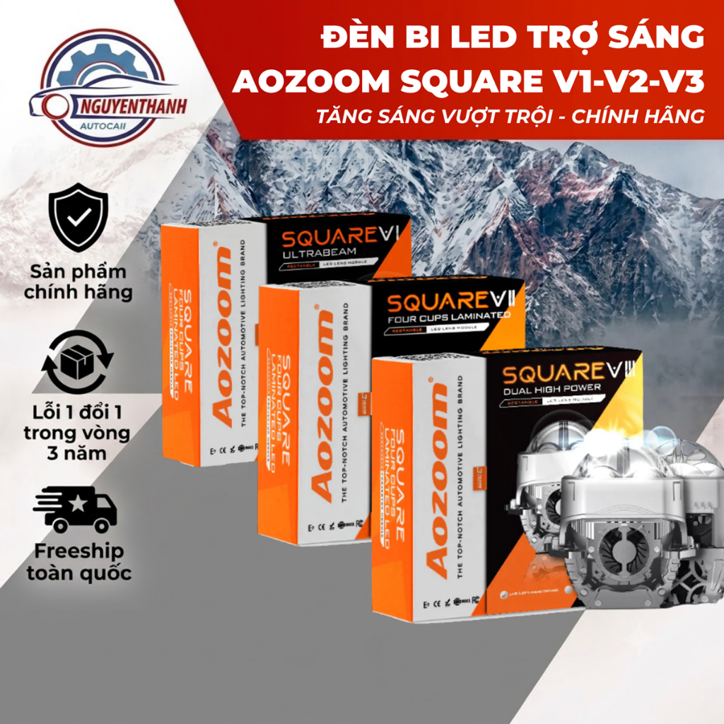 Bi Led Ô Tô Aozoom Square V1, V2, V3 tăng sáng vượt trội bảo hành 3 năm chính hãng
