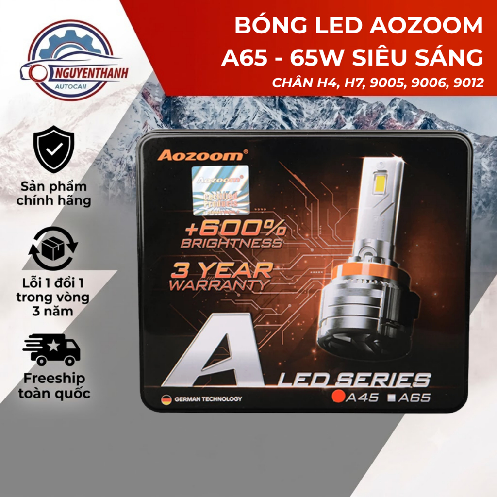 Bóng LED Aozoom A65 65W siêu sáng, phù hợp chân H4 H7 H11 9005 9006 9012 (giá 1 đôi)