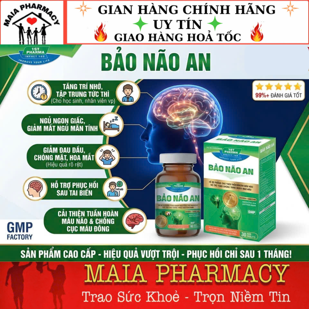 Viên Bỗ Não BẢO NÃO AN Giúp Tăng Cường Trí Nhớ, Ngủ Ngon Giấc, Cải Thiện Tuần Hoàn Máu Não, Ngừa Đột