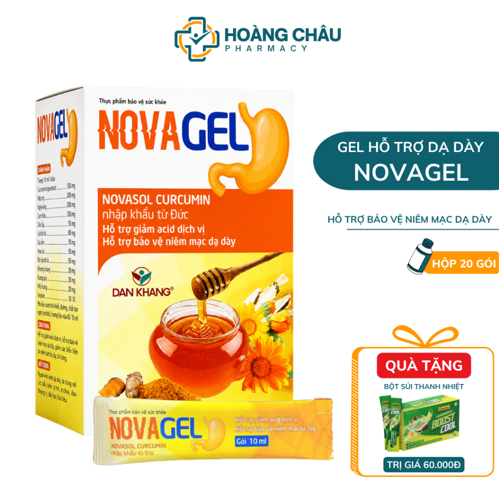 Gel Dạ Dày NOVAGEL Dân Khang – Phù Hợp Người Trào Ngược, Bảo Vệ Niêm Mạc, Êm Dịu Dạ Dày, Hộp 20 Gói