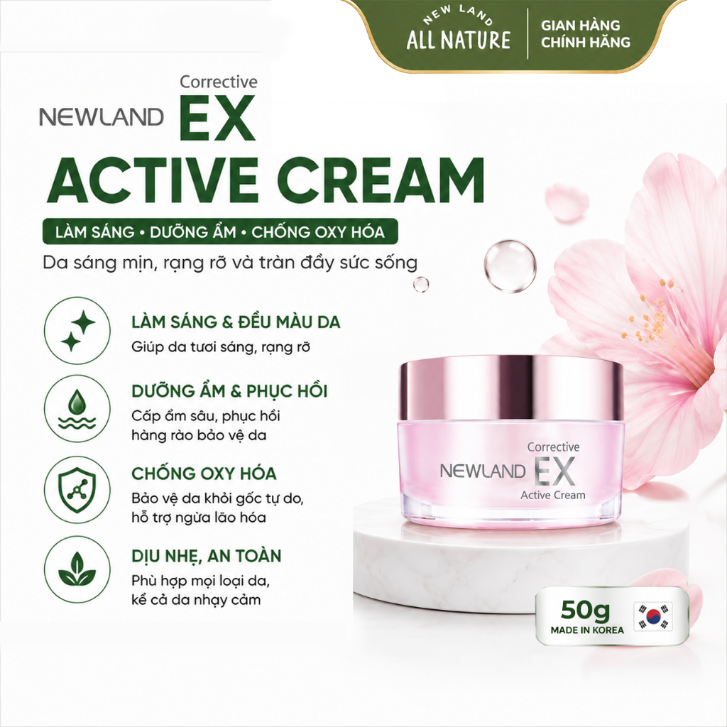 Kem Dưỡng Da NEWLAND Corrective EX Active Cream 50g - Dưỡng Ẩm, Làm Sáng Da, Hỗ Trợ Chống Oxy Hóa