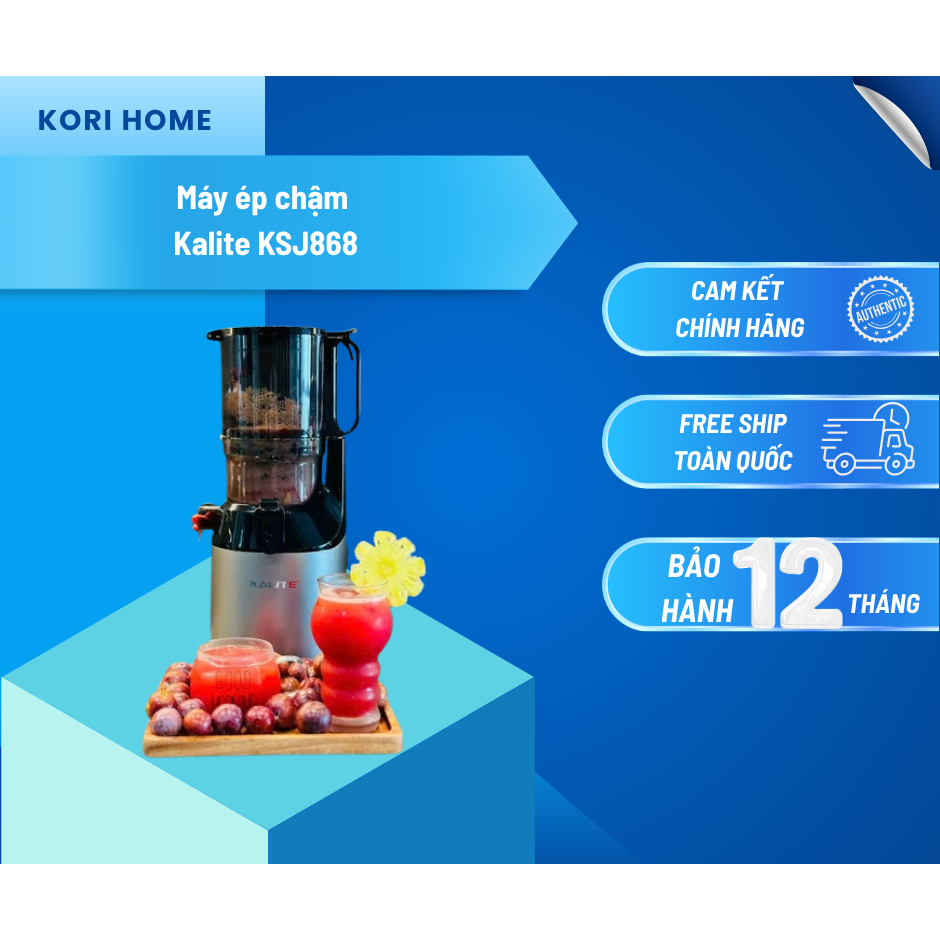 Máy ép chậm Kalite KSJ868 ống tiếp nguyên liệu lớn 130mm ép nguyên trái, công suất 250W