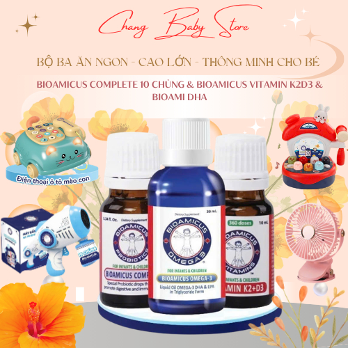 Bộ Ba Bioamicus - Men 10 Chủng, Vitamin D3K2, Biomicus Omega 3 DHA Hỗ Trợ Toàn Diện Cho Bé Chính Hãn