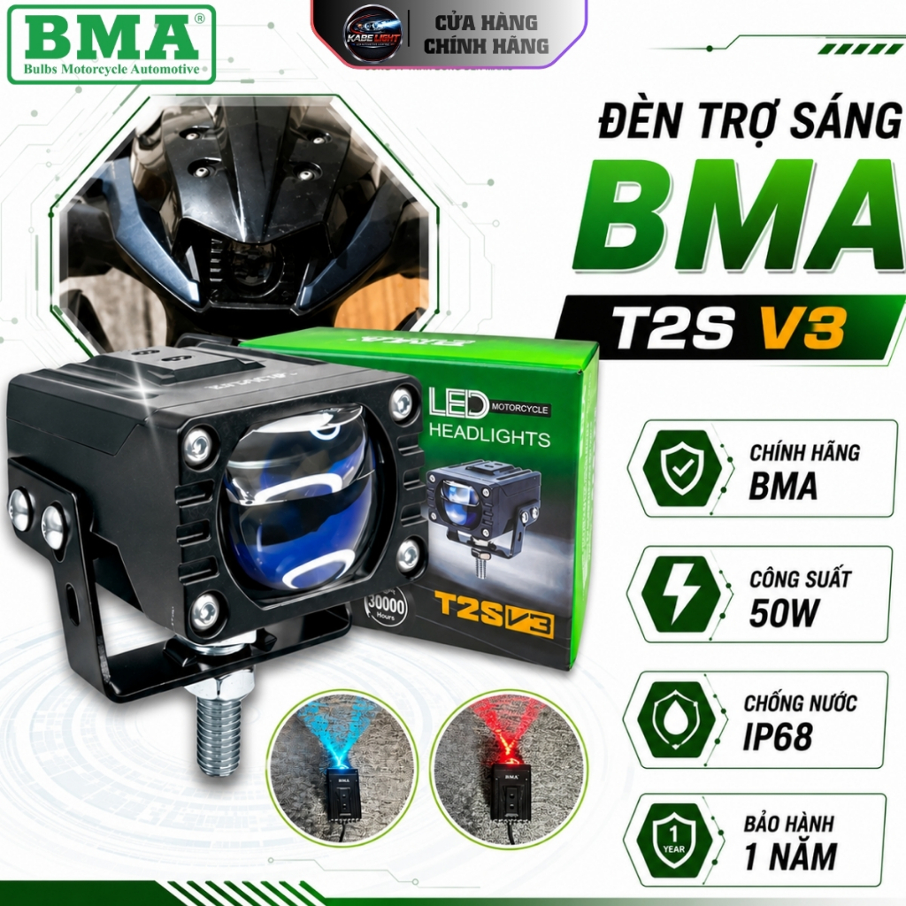 Đèn Trợ Sáng Led Bi Cầu BMA T2S V3 NEW 2026 Công Suất 50W, Ánh Sáng Như Bi Cầu Led - Bảo Hành 1 Năm