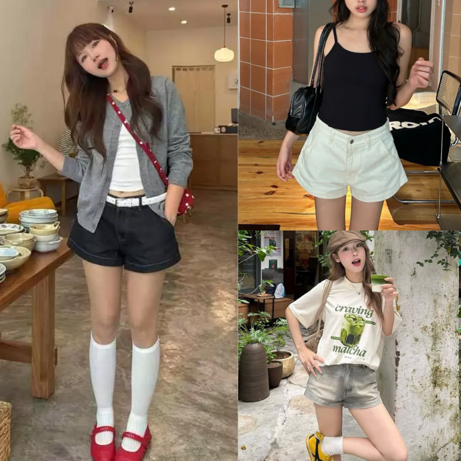 Quần Đùi Cạp Trễ Ống Rộng Màu Trắng NAGUU Dáng Ngắn Quần Short Jean Trắng Cạp…