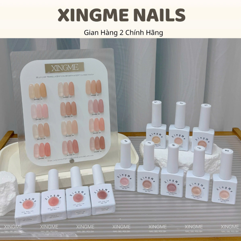 Sơn móng XINGME Nail (set 12 màu)(Sơn thạch đục màu Hồng Nude TD02 sét 12 màu Tặng bảng màu Mica)