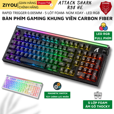 Bàn Phím Gaming Attack Shark R98 HE Vật Liệu Carbon Fiber, Rapid Trigger 0.005mm, Polling Rate 8KHz