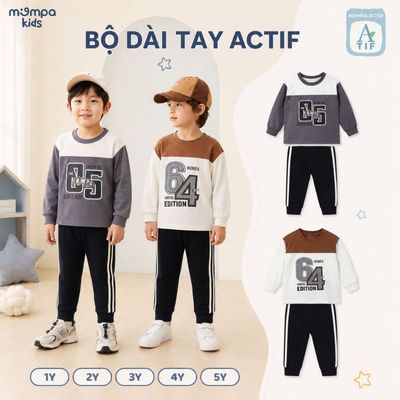 Bộ dài tay cho bé Mompa 1-5 tuổi vải Cotton Actif co giãn thoáng khí nhanh khô MP 0581