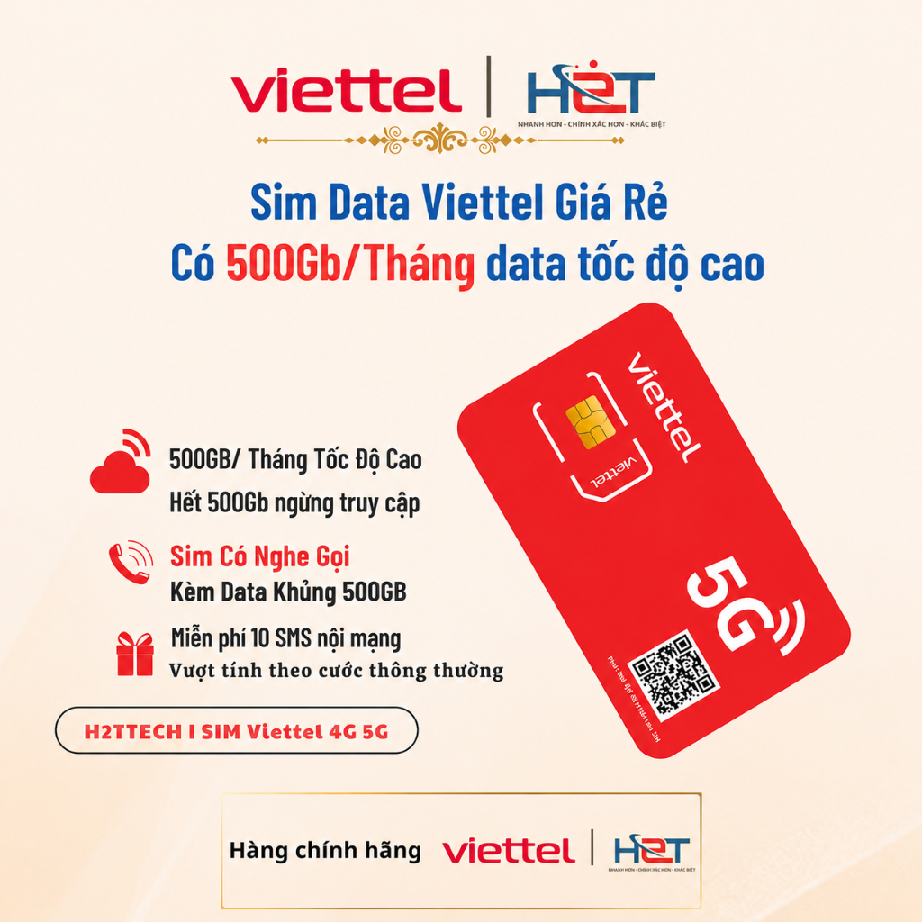 [5G125] Sim 5G Viettel Data Khủng 500Gb/Tháng Tốc Độ Cao KHÔNG Giới Hạn DATA/NGÀY