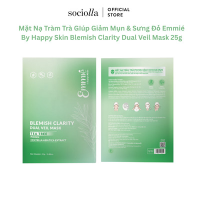 Mặt Nạ Tràm Trà Giúp Giảm Mụn & Sưng Đỏ Emmié By Happy Skin Blemish Clarity Dual Veil Mask 25g