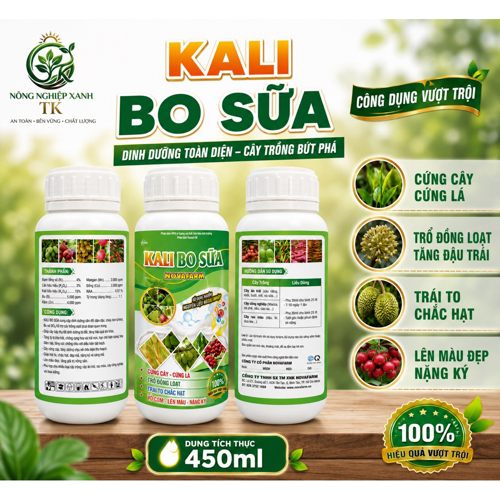 KALI BO SỮA NOVAFARM 450ML – Bổ Sung Kali, Bo, Trung Vi Lượng Cho Cây Trồng