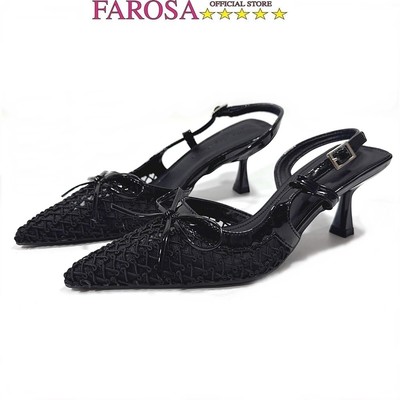 Guốc nữ thời trang gót 5cm FAROSA -A20 chất da lưới mũi nhọn đính nơ cực sang chảnh