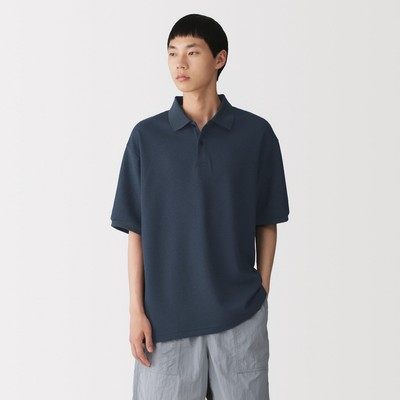 [26AW] MUJI Áo Polo Nam Vải Waffle Tay Ngắn